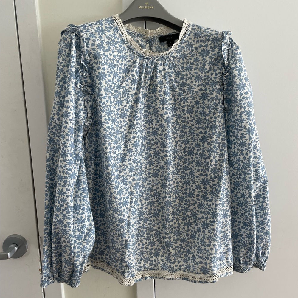 J Crew Blue Floral Women's Top Size M